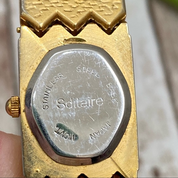 Vintage SOLITAIRE Jeweled Link Square Face Watch - Picture 9 of 11